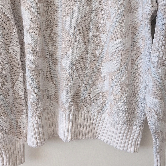 Vintage Mens Womens Medium Sweater Beige Cotton Coastal Beachy Cottage Nautical - Picture 2 of 7